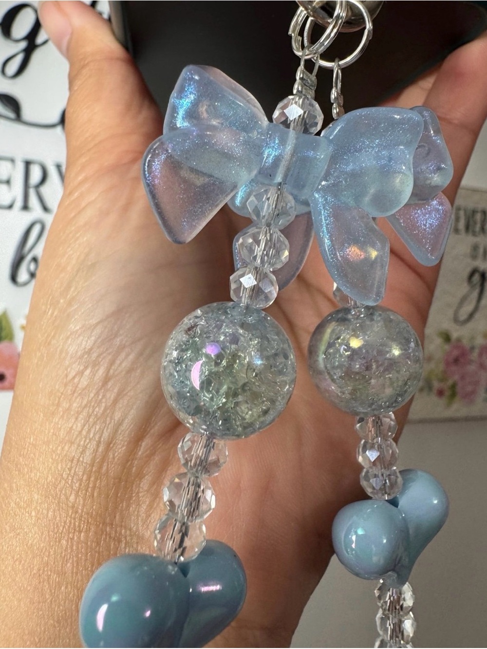 Blue Hearts Crackle Beads Phone/Key/Bag Chain #P963 - Picture 3 of 10